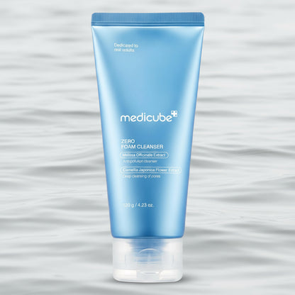 Blue tube of Medicube Zero Foam Cleanser on a white background