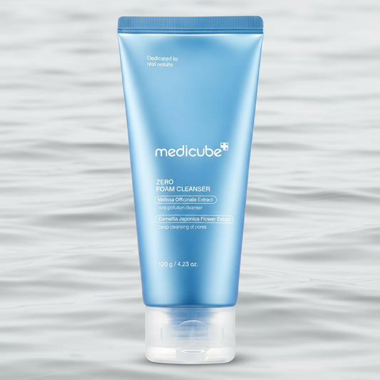 Blue tube of Medicube Zero Foam Cleanser on a white background