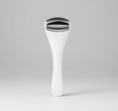 White vegetable peeler with a green circular border on a white background